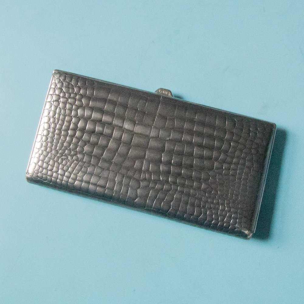Lodis Metallic Silver Embossed Leather Snap Top Wallet Clutch